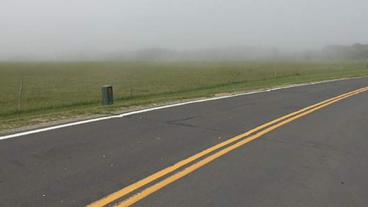 new england road field fog